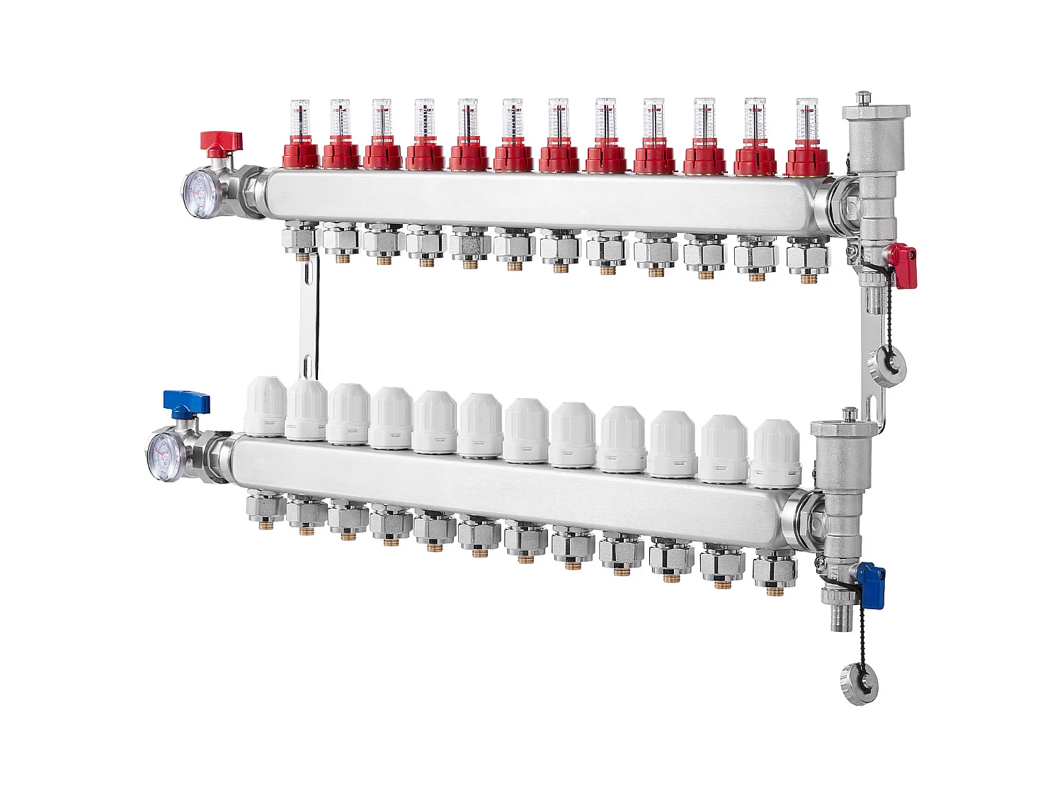 Collecteur de Chauffage Radiant SucceBuy à 12 Branches Ensemble de Collecteur de Chauffage par le Sol avec Tubes PEX de 2.54/5.08cm