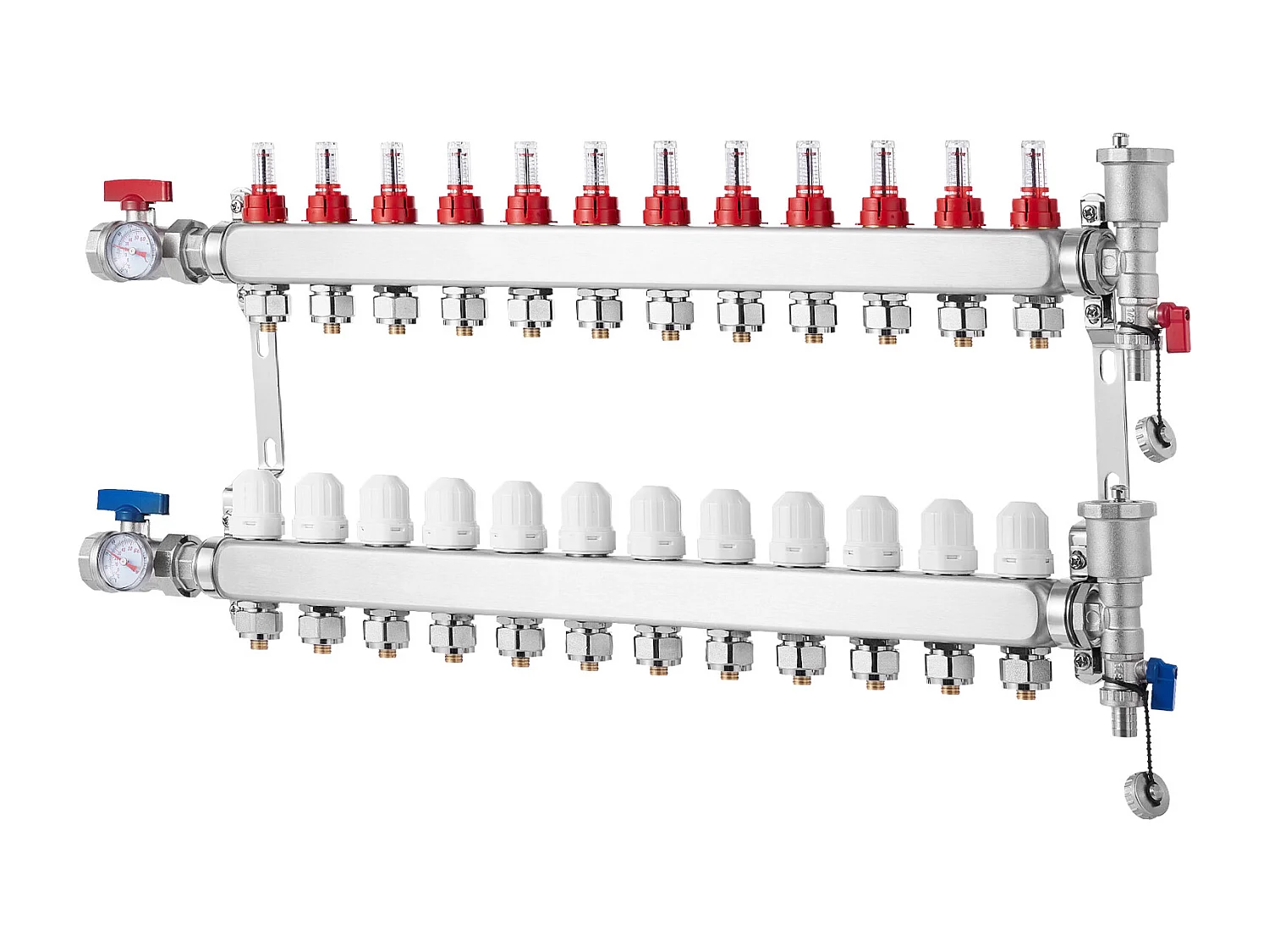 Collecteur de Chauffage Radiant SucceBuy à 12 Branches Ensemble de Collecteur de Chauffage par le Sol avec Tubes PEX de 2.54/5.08cm