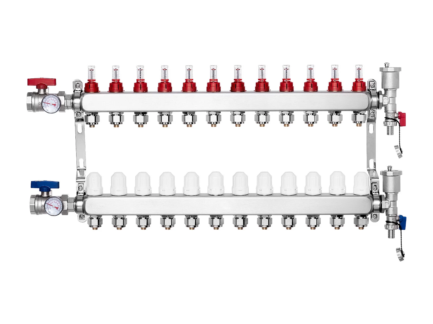 Collecteur de Chauffage Radiant SucceBuy à 12 Branches Ensemble de Collecteur de Chauffage par le Sol avec Tubes PEX de 2.54/5.08cm