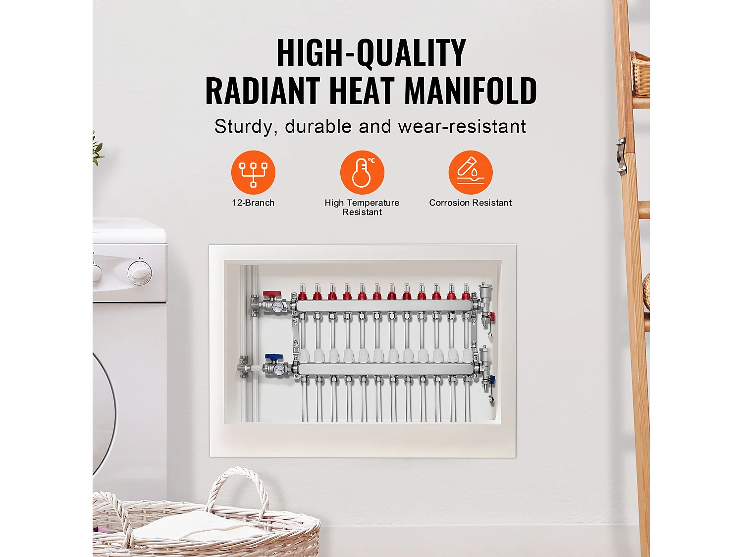 Strahlungsheizungskollektor SucceBuy mit 12 Abgängen Set für Fußbodenheizungskollektor mit PEX-Rohren 2.54/5.08cm