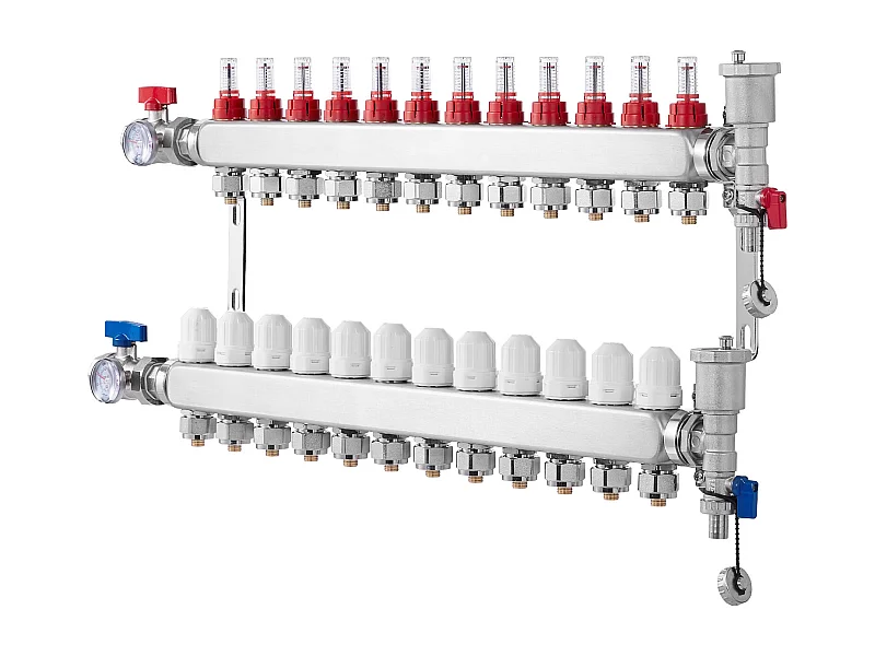 Strahlungsheizungskollektor SucceBuy mit 12 Abgängen Set für Fußbodenheizungskollektor mit PEX-Rohren 2.54/5.08cm