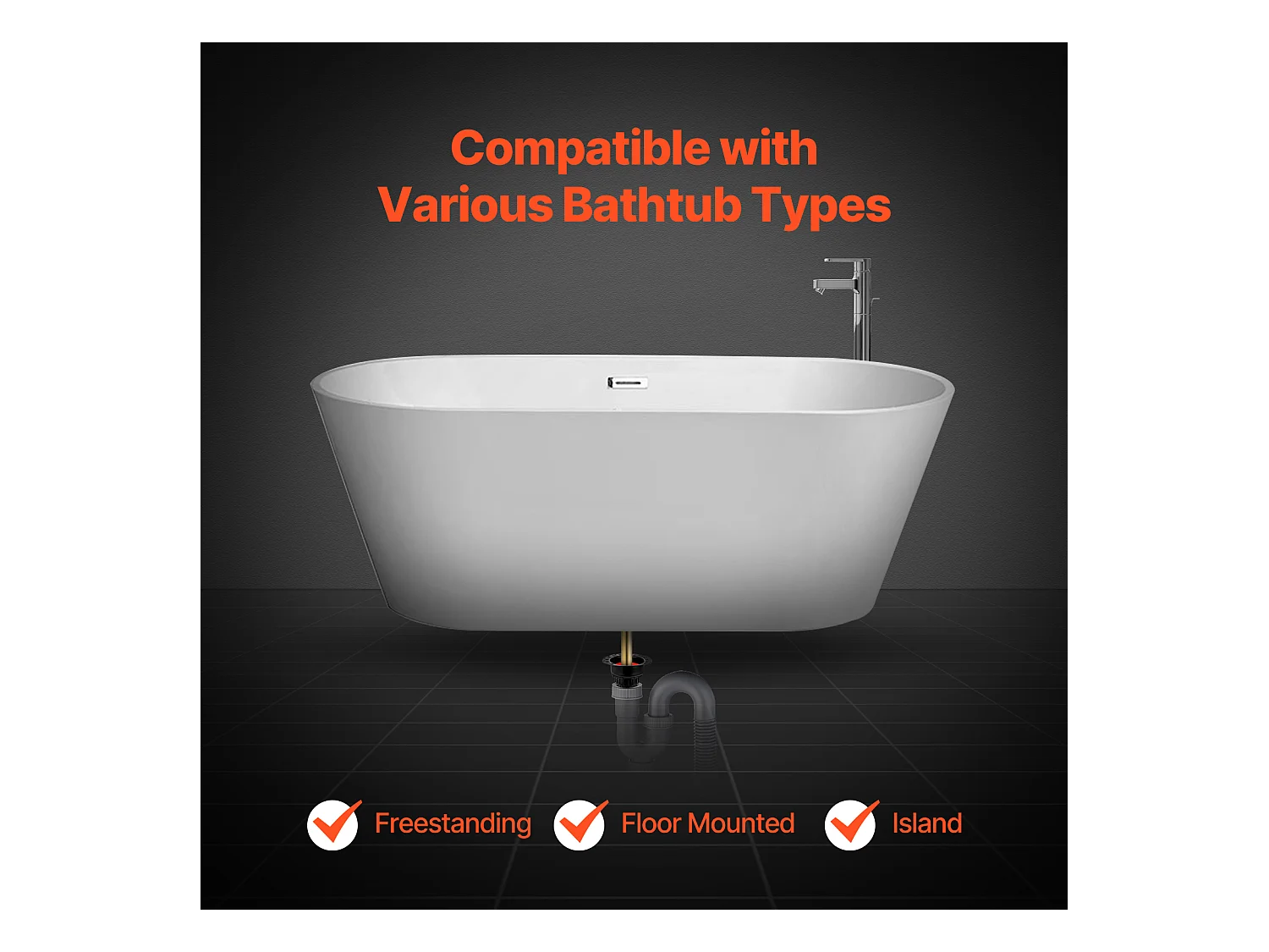 Kit de Desagüe para Bañera Independiente SucceBuy, Con Adaptador y 2 Tubos de Escape de Latón