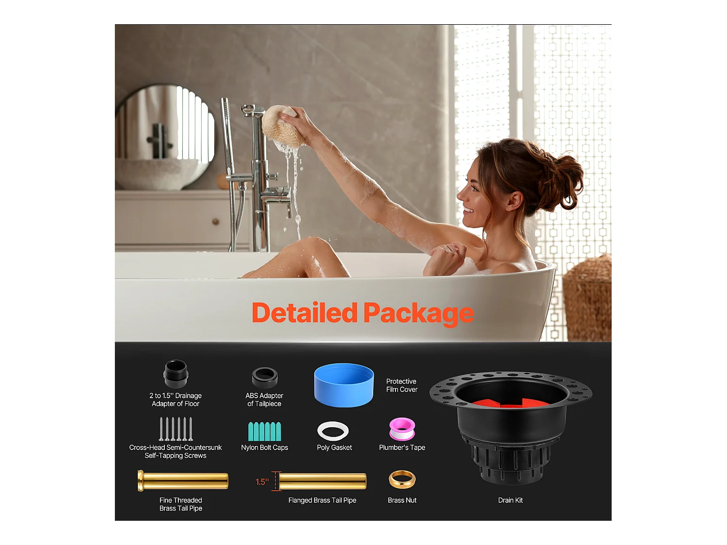 Kit de Desagüe para Bañera Independiente SucceBuy, Con Adaptador y 2 Tubos de Escape de Latón