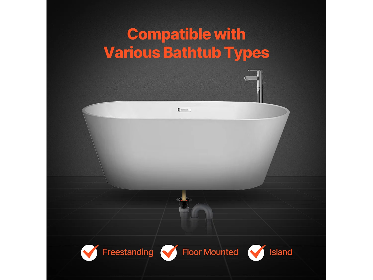 Kit de Vidange de Baignoire Autoportante SucceBuy, Avec Adaptateur et 2 Tuyaux d'Échappement en Laiton