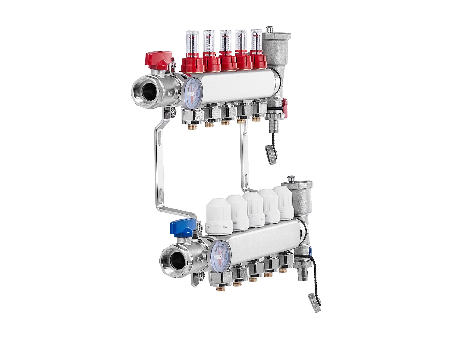 Collecteur de Chauffage Radiant SucceBuy à 5 Branches Ensemble de Collecteur de Chauffage par le Sol avec Tubes PEX de 2.54/5.08cm