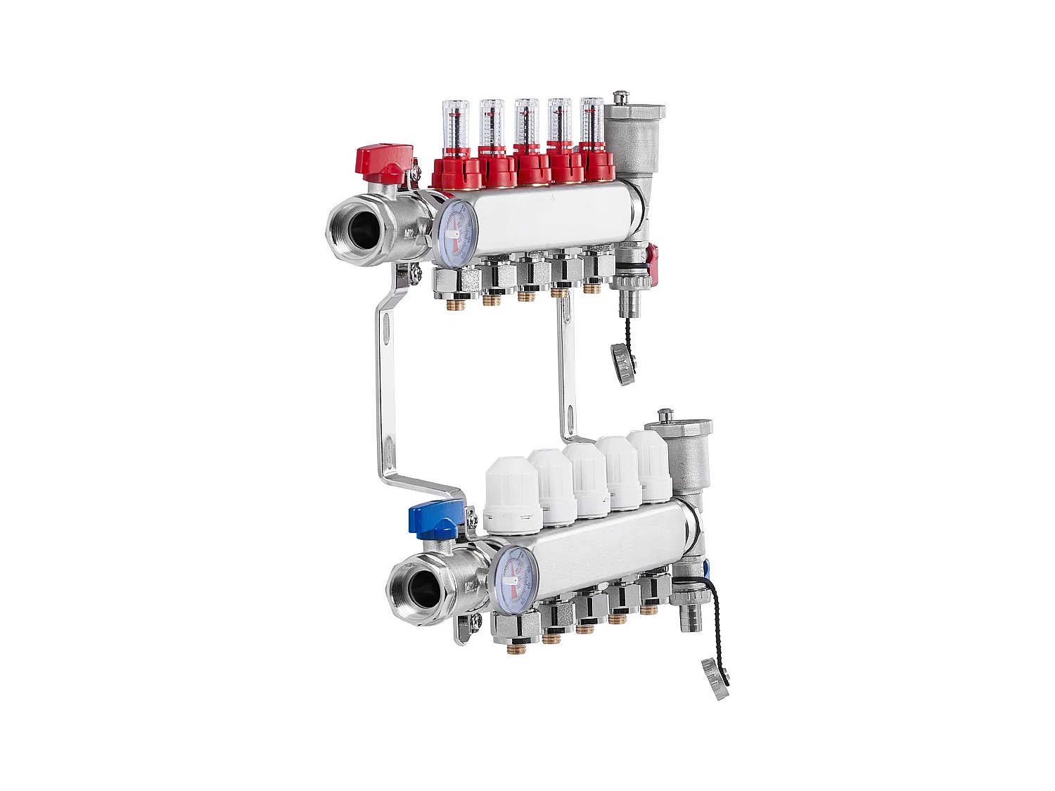 Collecteur de Chauffage Radiant SucceBuy à 5 Branches Ensemble de Collecteur de Chauffage par le Sol avec Tubes PEX de 2.54/5.08cm