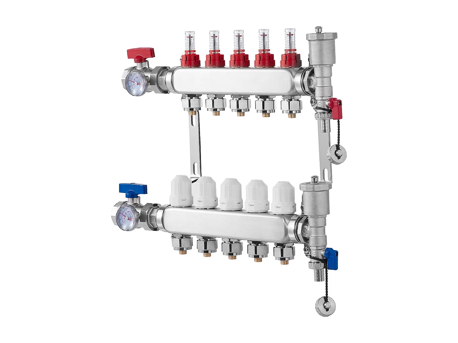 Collecteur de Chauffage Radiant SucceBuy à 5 Branches Ensemble de Collecteur de Chauffage par le Sol avec Tubes PEX de 2.54/5.08cm