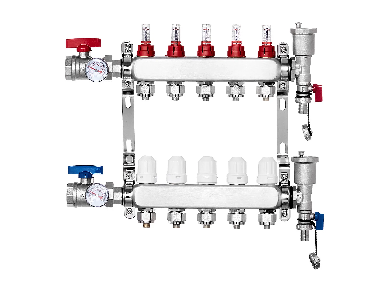 Collecteur de Chauffage Radiant SucceBuy à 5 Branches Ensemble de Collecteur de Chauffage par le Sol avec Tubes PEX de 2.54/5.08cm