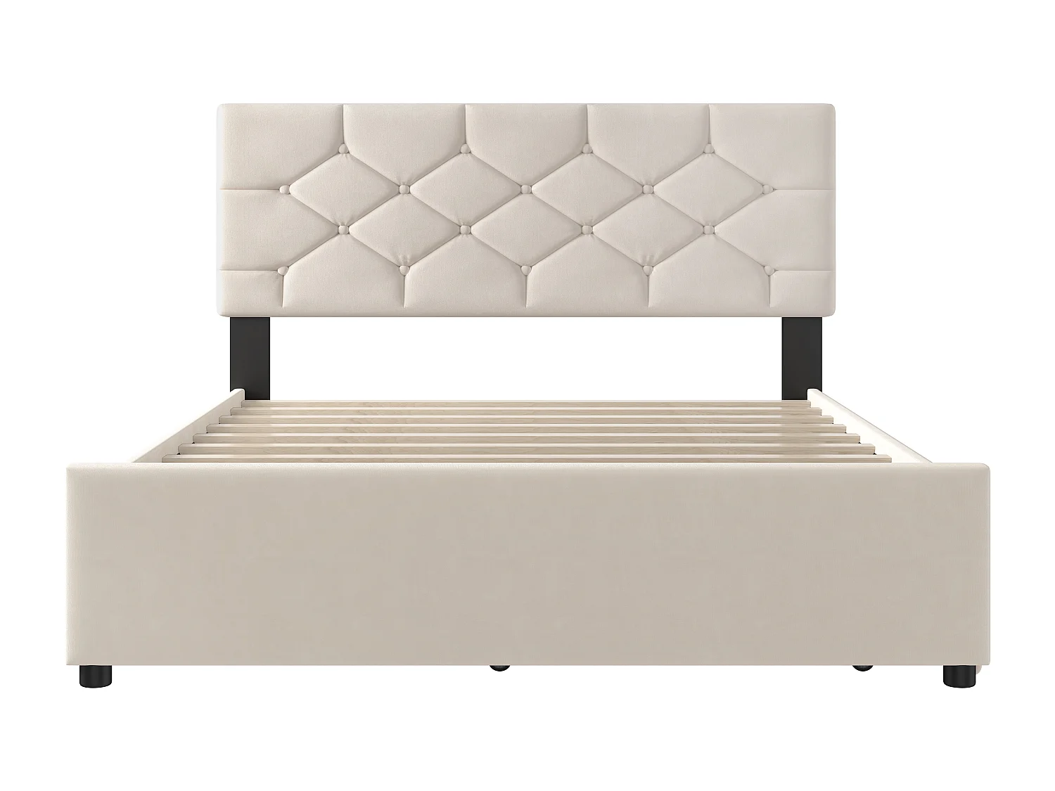 Lit gigogne enfant - 140 x 200 cm + 90 x 190 cm avec tête de lit - velours - beige (sans matelas)