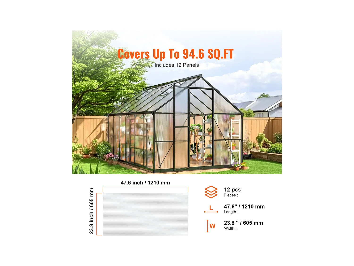 Panneaux de Serre SucceBuy en Polycarbonate Lot de 12, 61cm X 122 cm X 0.6 cm Feuilles de Toit