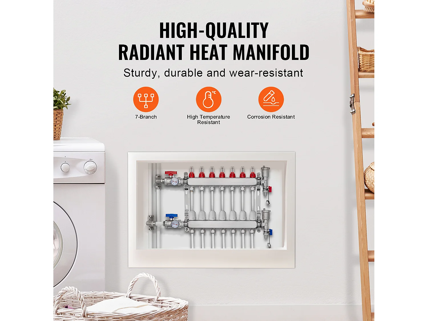 Set di Riscaldamento SucceBuy a Pavimento con Collettore di Calore Radiante a 7 Rami e Tubi PEX di 2.54/5.08cm