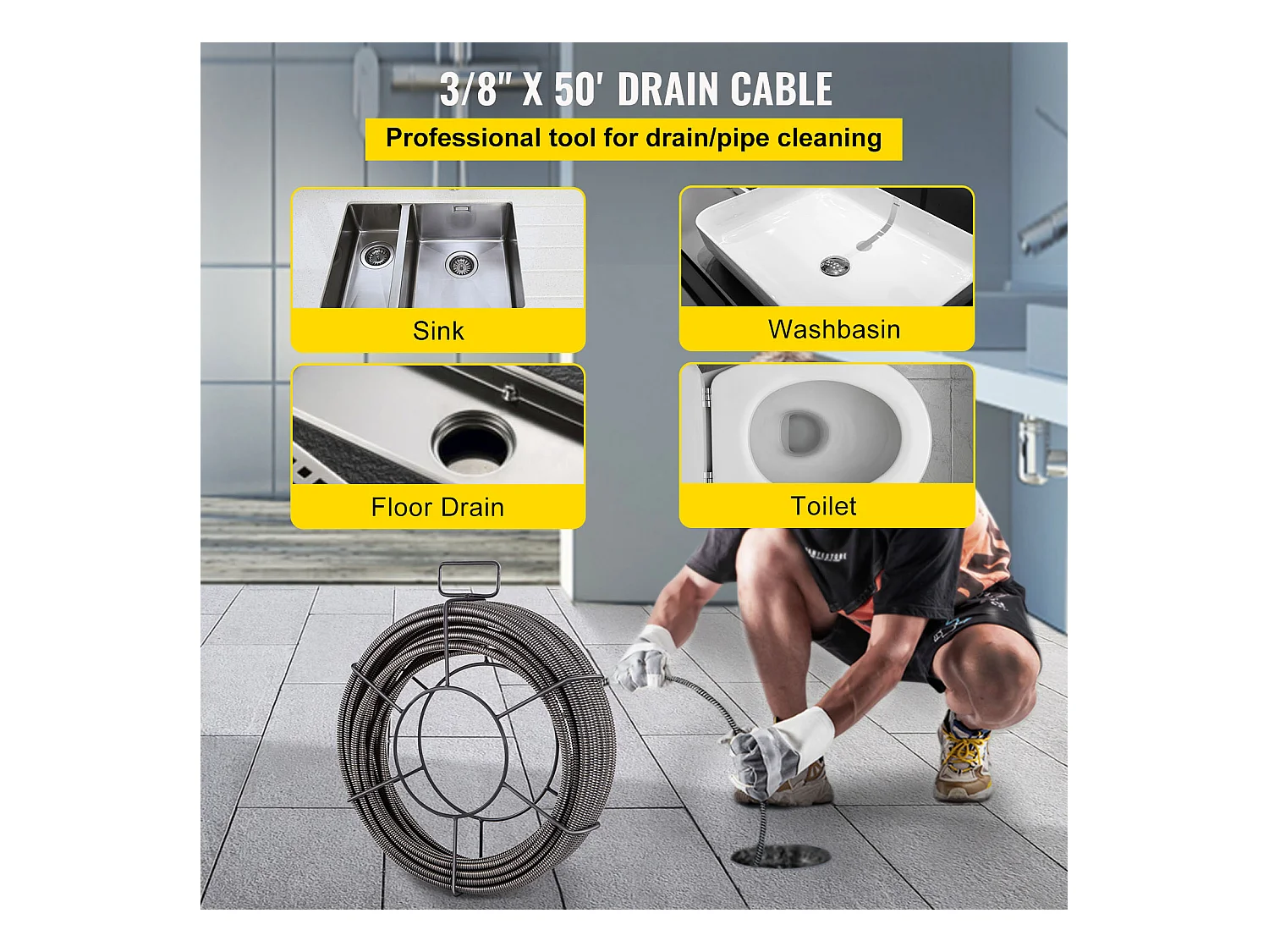 Drainagekabel SucceBuy 1524cm x 7.62/20.32cm, Kanalbohrerschlange zur Rohrreinigung