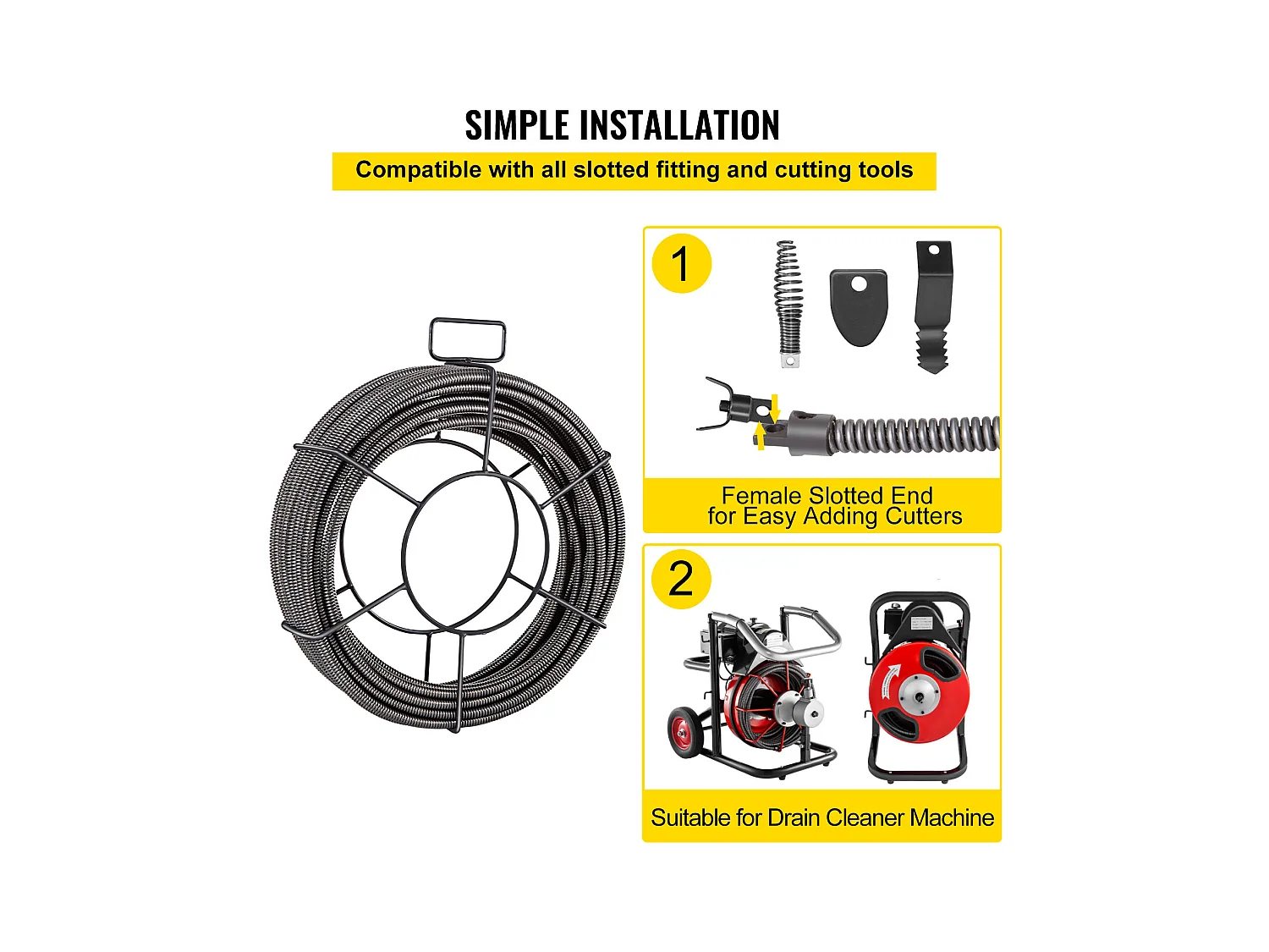 Drainagekabel SucceBuy 1524cm x 7.62/20.32cm, Kanalbohrerschlange zur Rohrreinigung