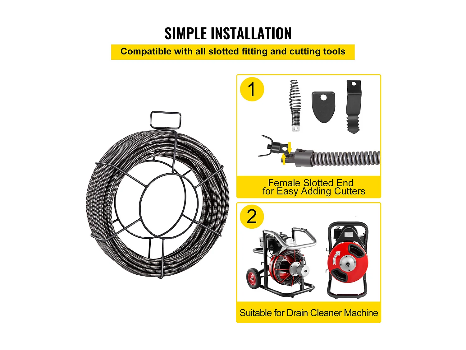 Câble de Drainage SucceBuy 1524cm x 7.62/20.32cm, Serpent à Tarière d'Égout pour le Nettoyage des Tuyaux