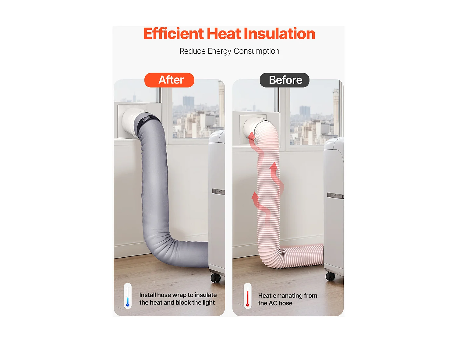 Housse de Protection pour Tuyau de Climatiseur SucceBuy, Manchon Isolant pour Climatiseur Portable, Ajustement Universel