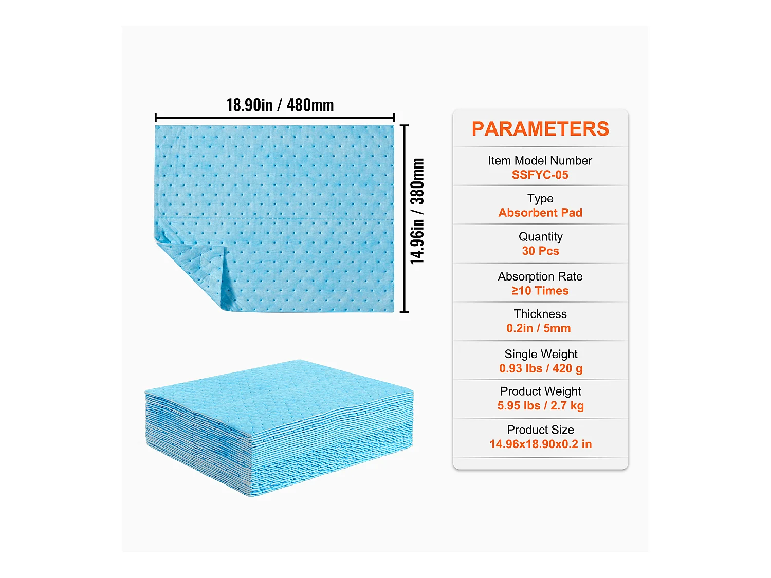 Tampons Absorbants Anti-Déversement SucceBuy, 480x380 mm, Tapis Absorbant l'Eau, 30 Pièces