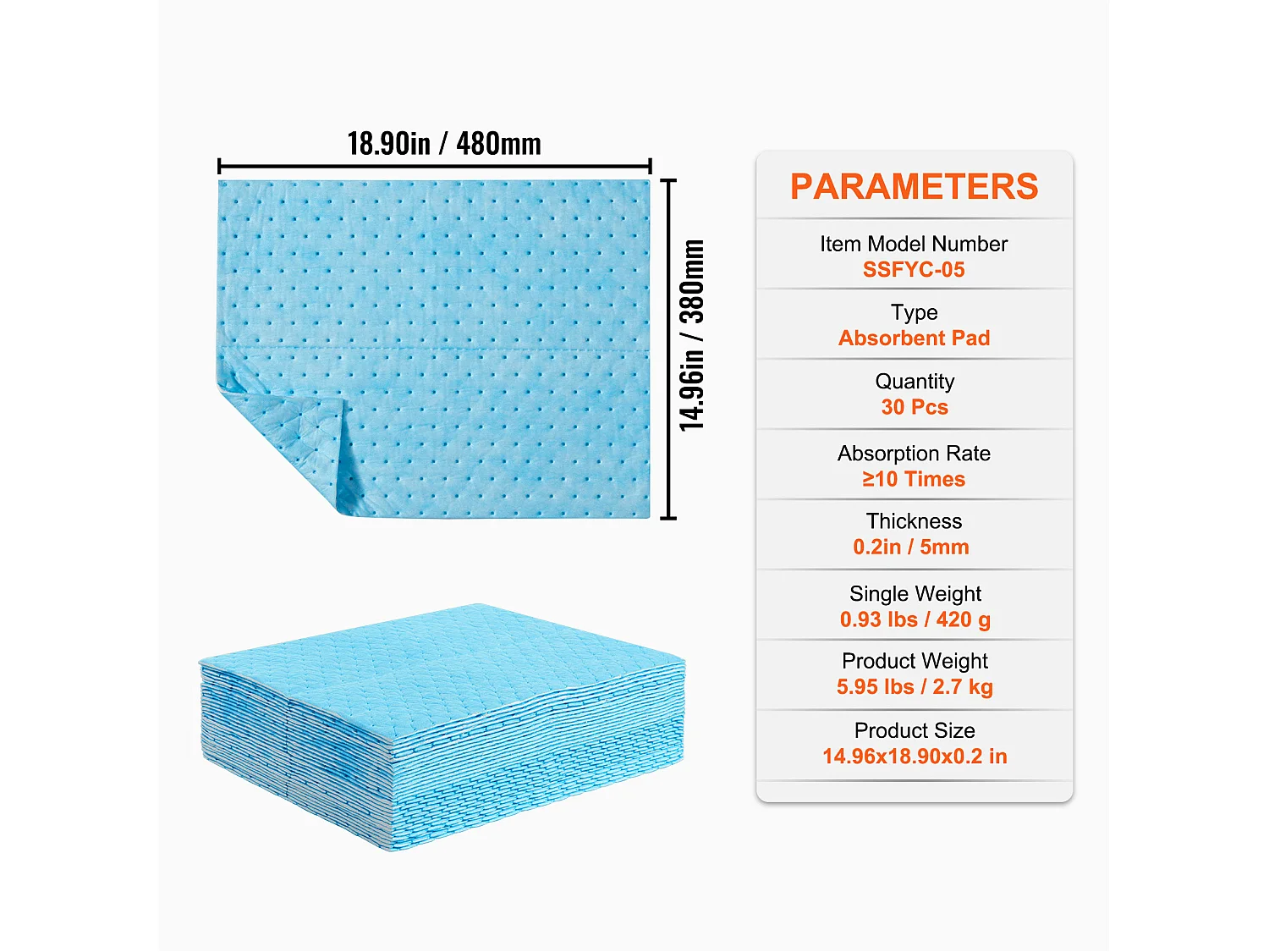 Tampons Absorbants Anti-Déversement SucceBuy, 480x380 mm, Tapis Absorbant l'Eau, 30 Pièces