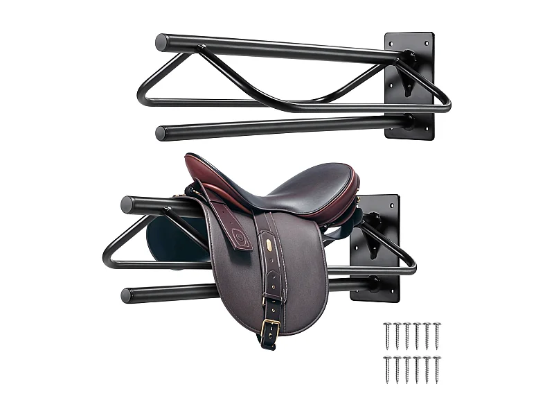 Support Mural de Selle SucceBuy, Lot de 2, avec Barre de Protection, Noir, en Acier au Ccarbone, pour Garages, Écuries ou Vestiaires