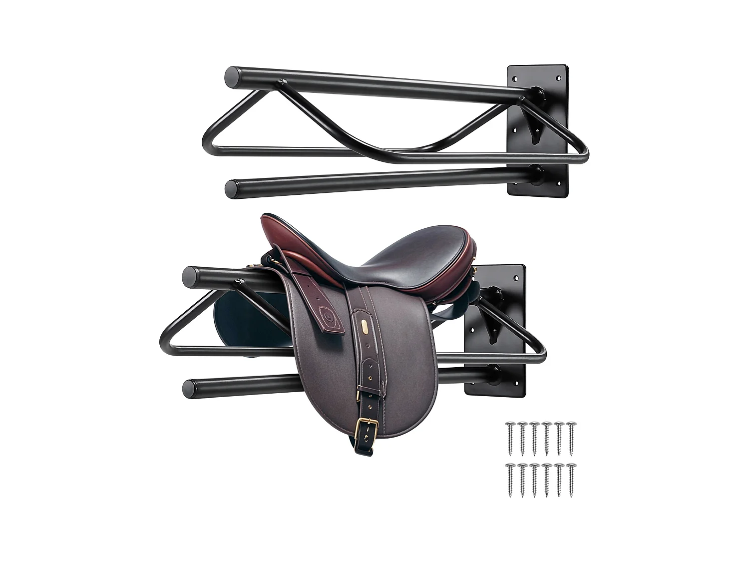 Support Mural de Selle SucceBuy, Lot de 2, avec Barre de Protection, Noir, en Acier au Ccarbone, pour Garages, Écuries ou Vestiaires