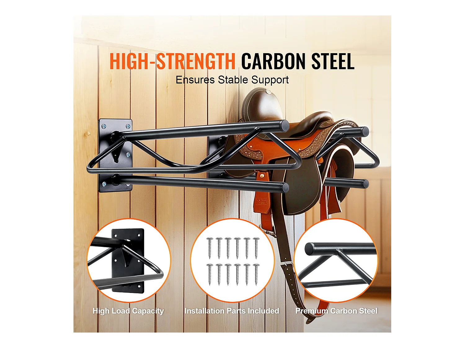 Support Mural de Selle SucceBuy, Lot de 2, avec Barre de Protection, Noir, en Acier au Ccarbone, pour Garages, Écuries ou Vestiaires