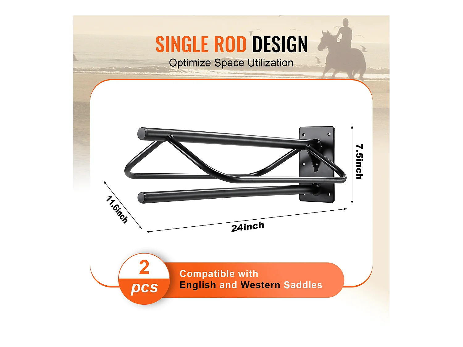 Support Mural de Selle SucceBuy, Lot de 2, avec Barre de Protection, Noir, en Acier au Ccarbone, pour Garages, Écuries ou Vestiaires