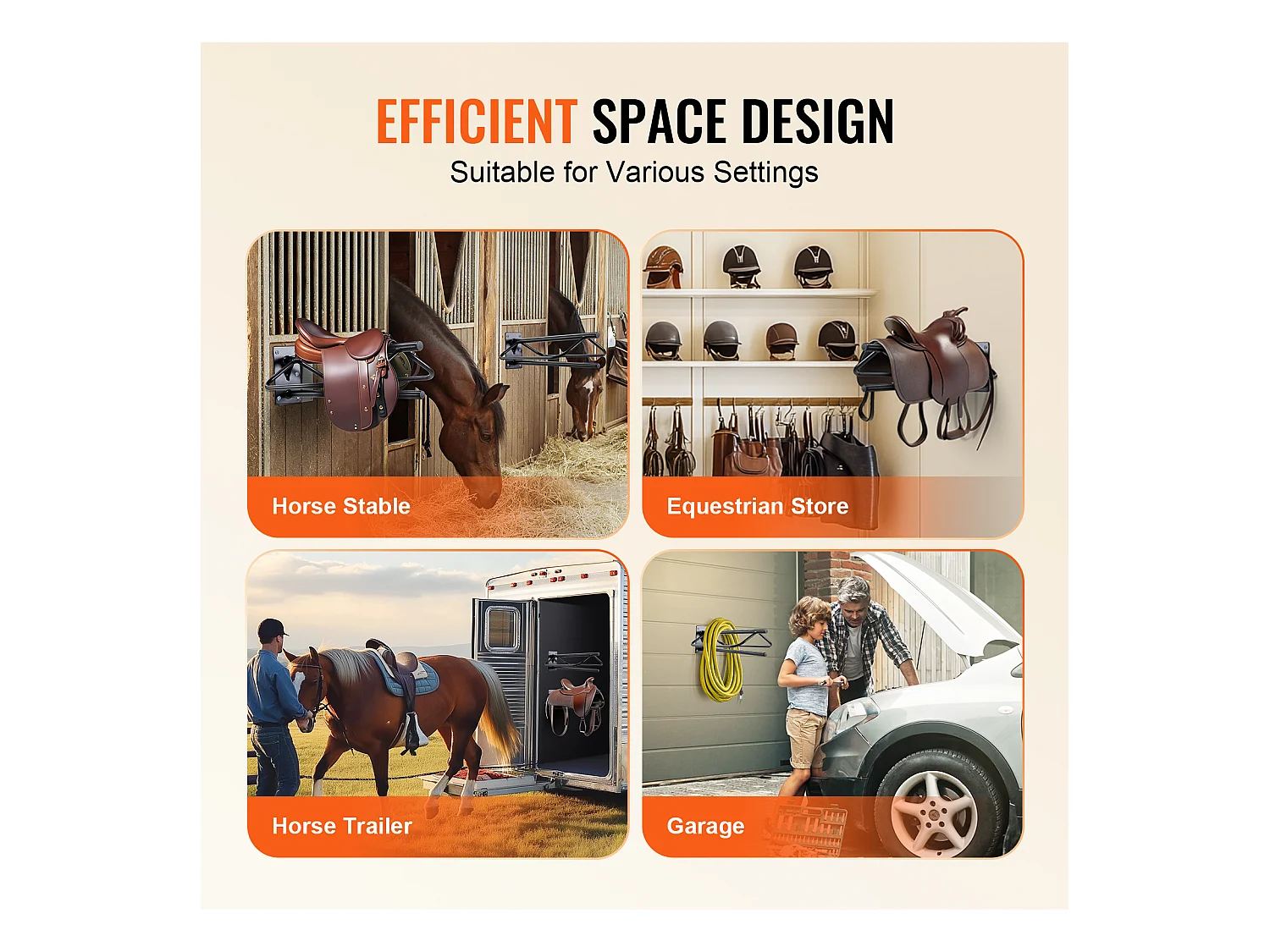 Support Mural de Selle SucceBuy, Lot de 2, avec Barre de Protection, Noir, en Acier au Ccarbone, pour Garages, Écuries ou Vestiaires