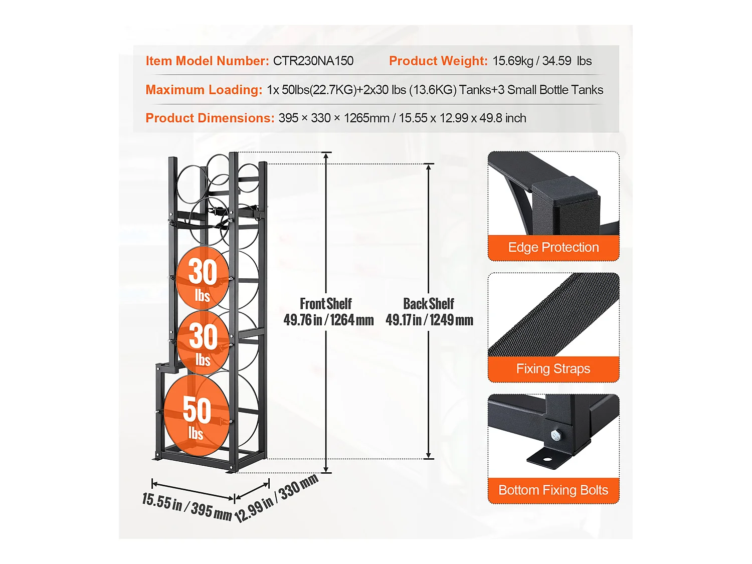 Support de Réservoir de Réfrigérant SucceBuy, Support de 1 x 23 kg + 2 x 13,6 kg + 3 Petits Réservoirs