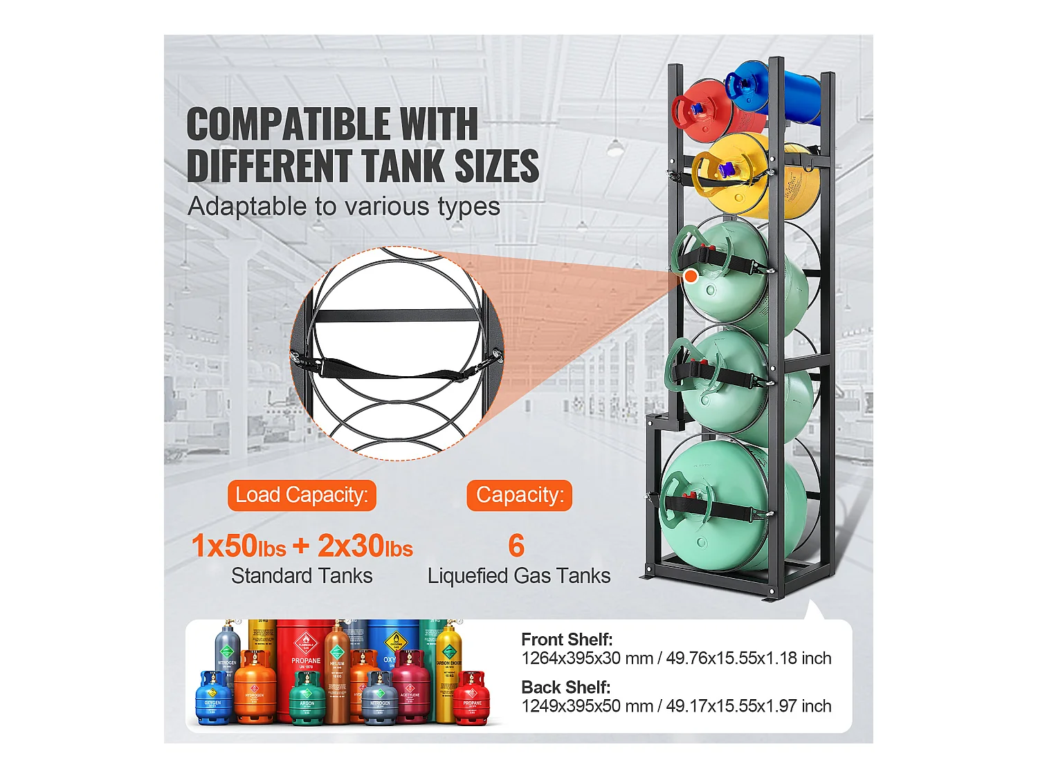 Support de Réservoir de Réfrigérant SucceBuy, Support de 1 x 23 kg + 2 x 13,6 kg + 3 Petits Réservoirs