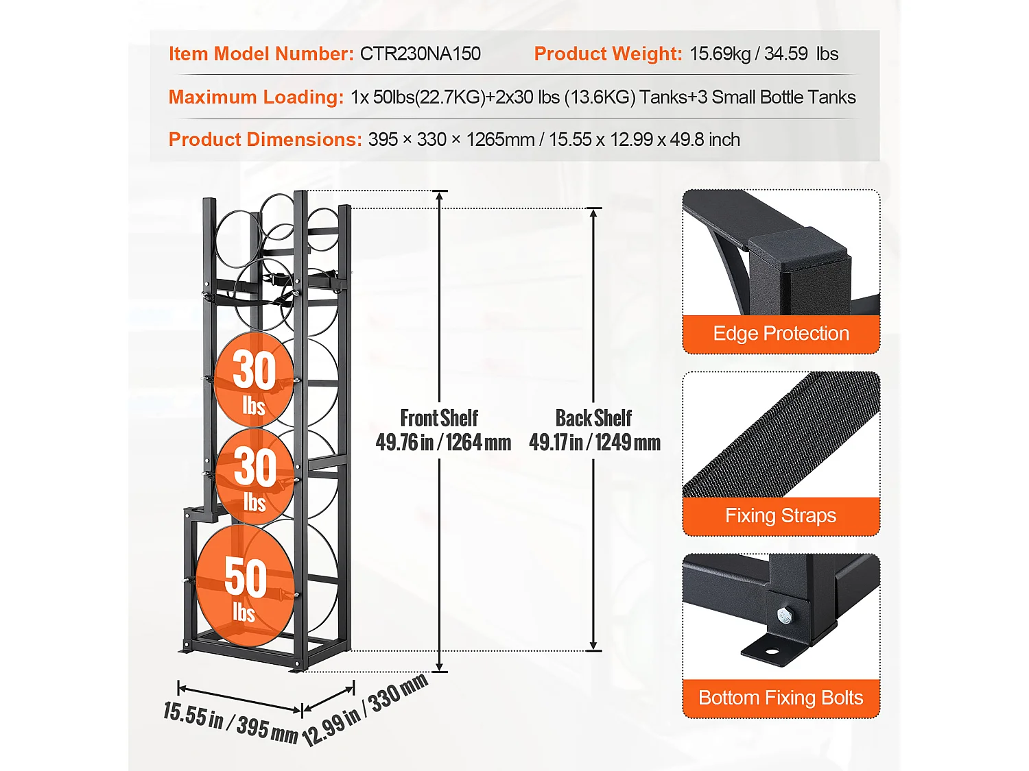 Support de Réservoir de Réfrigérant SucceBuy, Support de 1 x 23 kg + 2 x 13,6 kg + 3 Petits Réservoirs