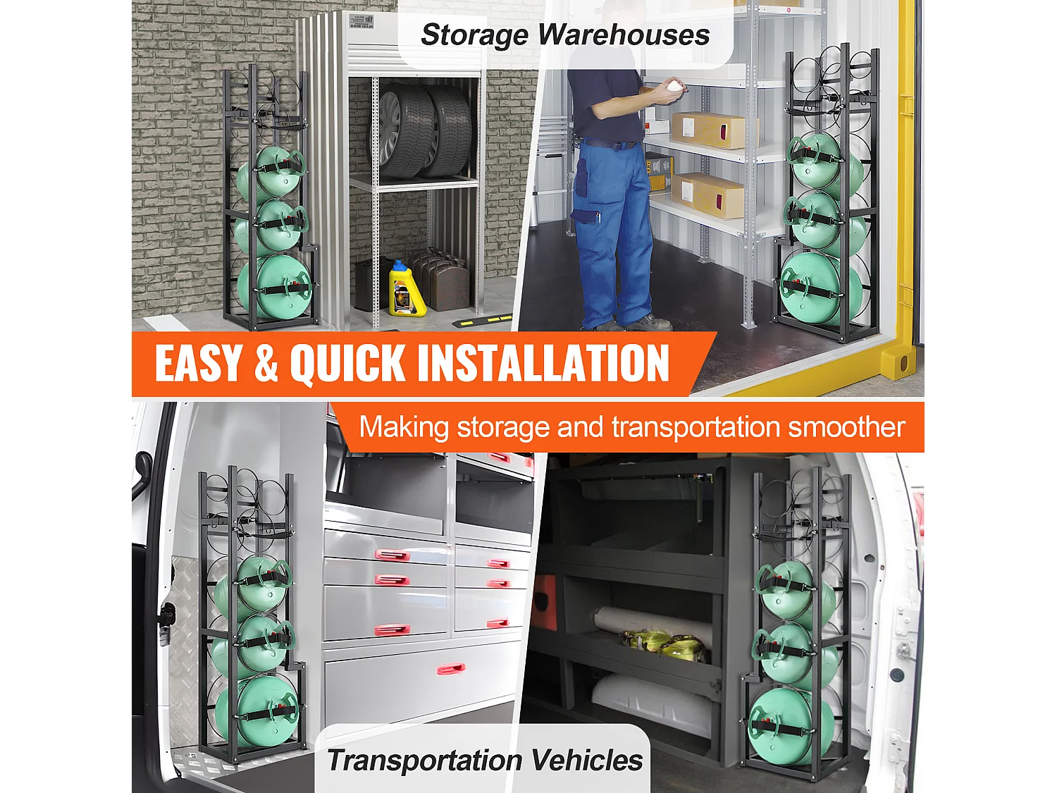 Support de Réservoir de Réfrigérant SucceBuy, Support de 1 x 23 kg + 2 x 13,6 kg + 3 Petits Réservoirs