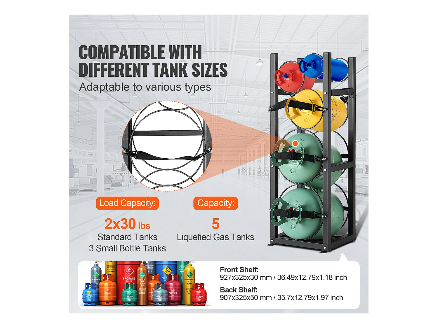 Support de Réservoir de Réfrigérant SucceBuy, Support de 2 x 13,6 kg + 3 Petits Réservoirs, Support de Cylindre