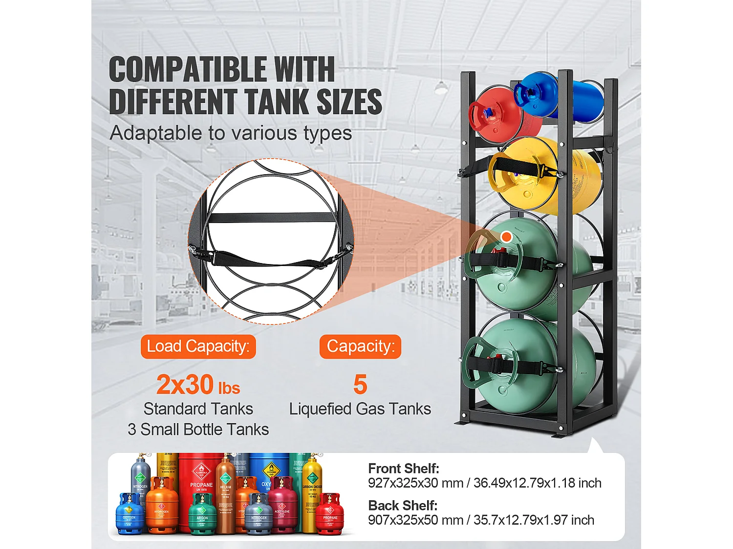Support de Réservoir de Réfrigérant SucceBuy, Support de 2 x 13,6 kg + 3 Petits Réservoirs, Support de Cylindre