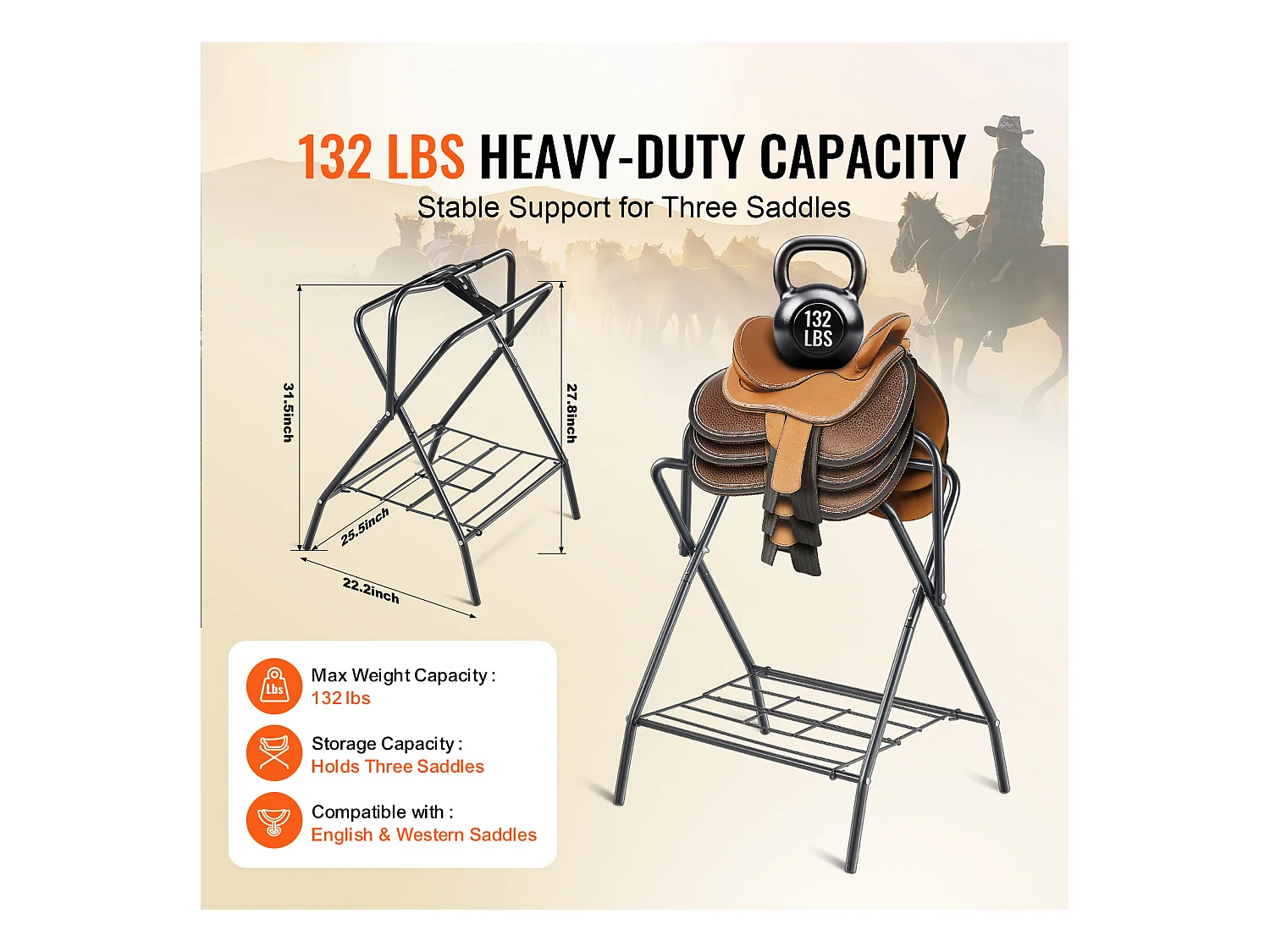 Vrijstaande Zadelhouder SucceBuy, Opvouwbaar, Set van 2, Draagvermogen 60 kg, van Koolstofstaal, voor Garages, Stallen of Kleedkamers
