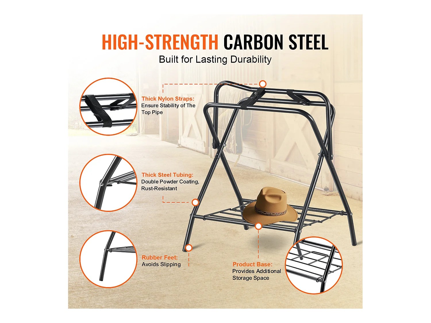 Vrijstaande Zadelhouder SucceBuy, Opvouwbaar, Set van 2, Draagvermogen 60 kg, van Koolstofstaal, voor Garages, Stallen of Kleedkamers