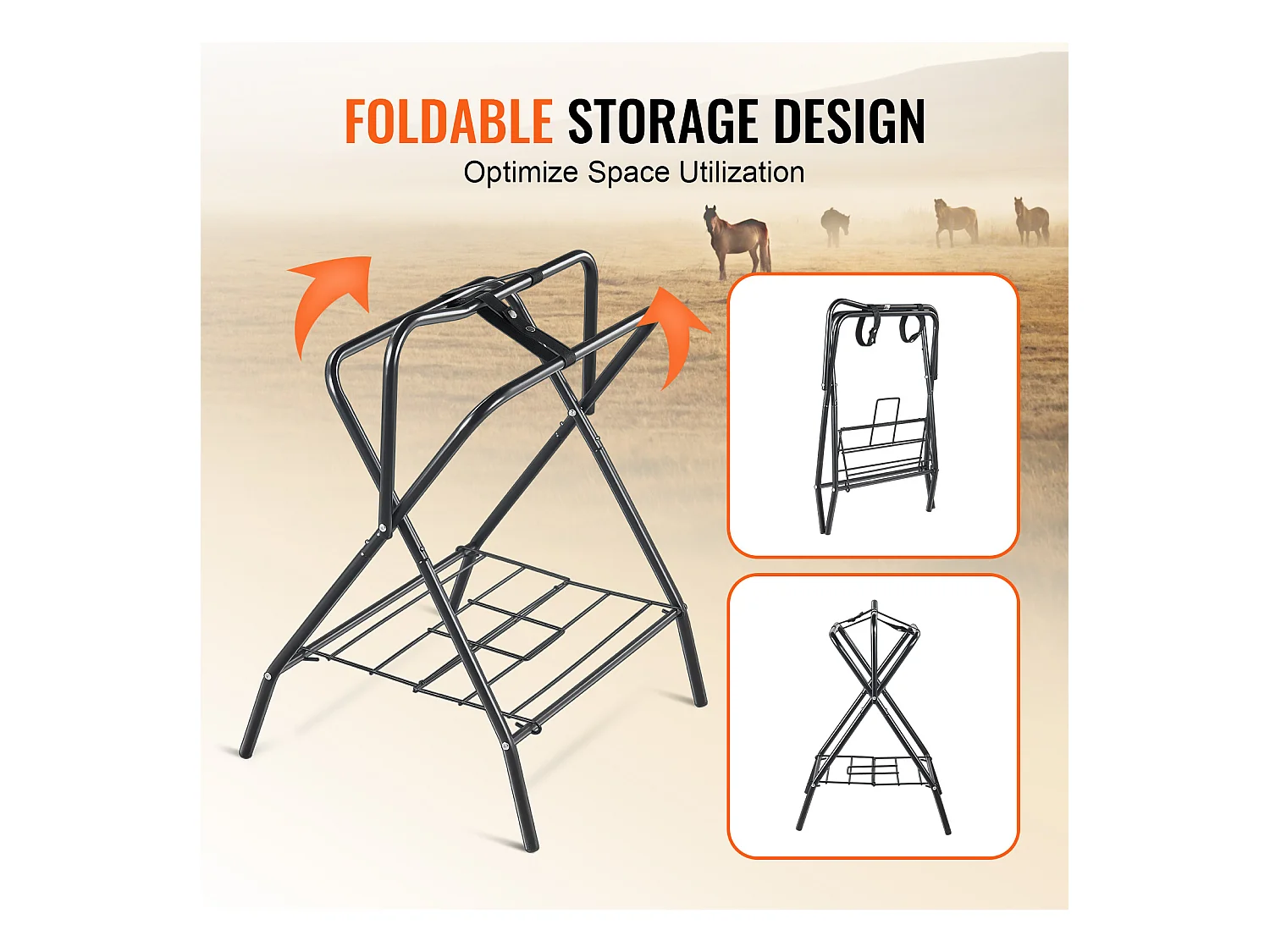 Vrijstaande Zadelhouder SucceBuy, Opvouwbaar, Set van 2, Draagvermogen 60 kg, van Koolstofstaal, voor Garages, Stallen of Kleedkamers
