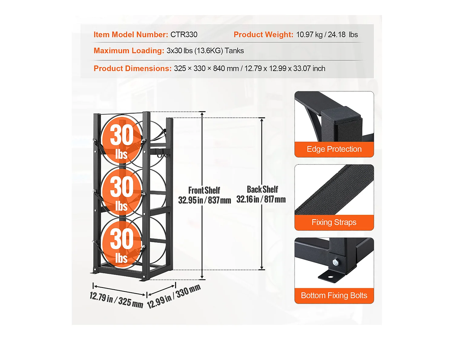 Support de Réservoir de Réfrigérant SucceBuy, Support de 3 x 13,6 kg, Support de Cylindre de Réservoir de Bouteille