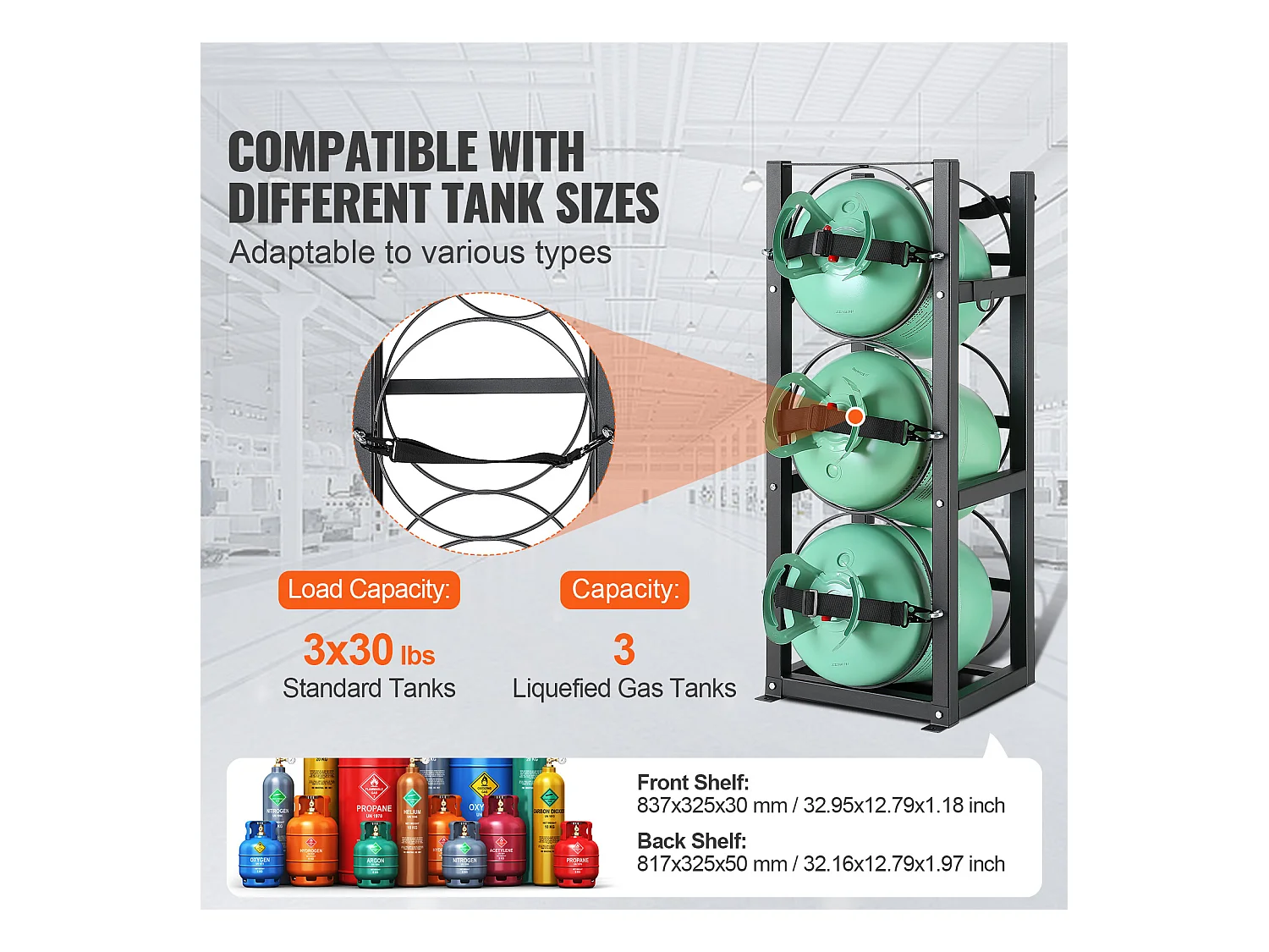 Support de Réservoir de Réfrigérant SucceBuy, Support de 3 x 13,6 kg, Support de Cylindre de Réservoir de Bouteille