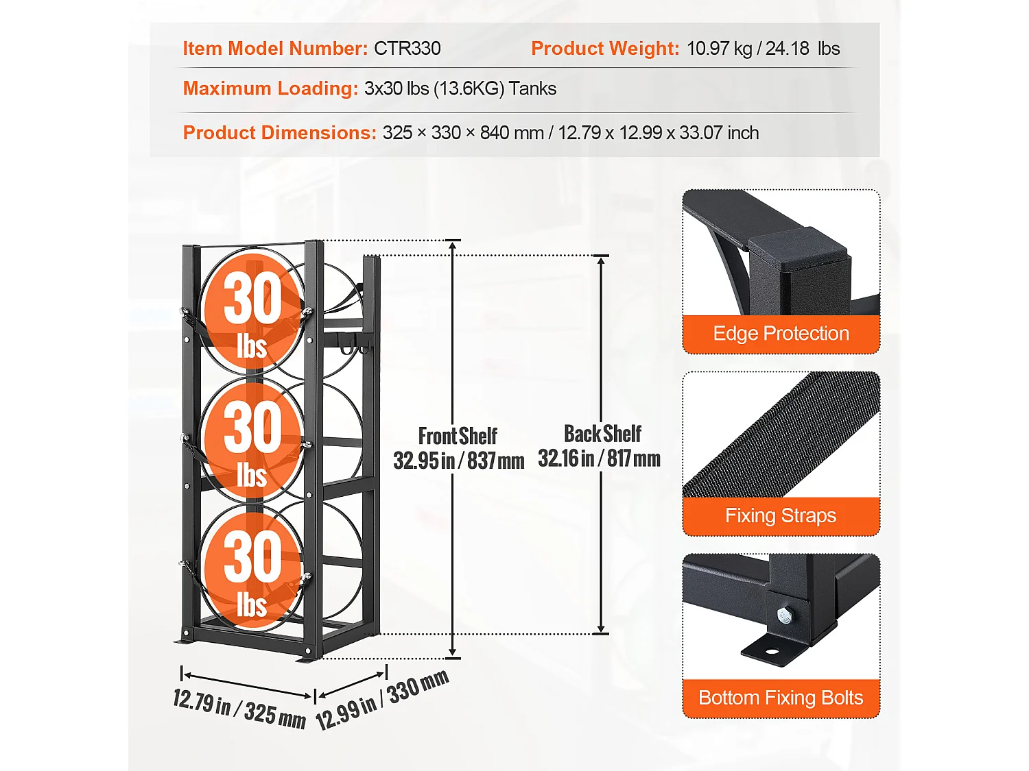 Support de Réservoir de Réfrigérant SucceBuy, Support de 3 x 13,6 kg, Support de Cylindre de Réservoir de Bouteille