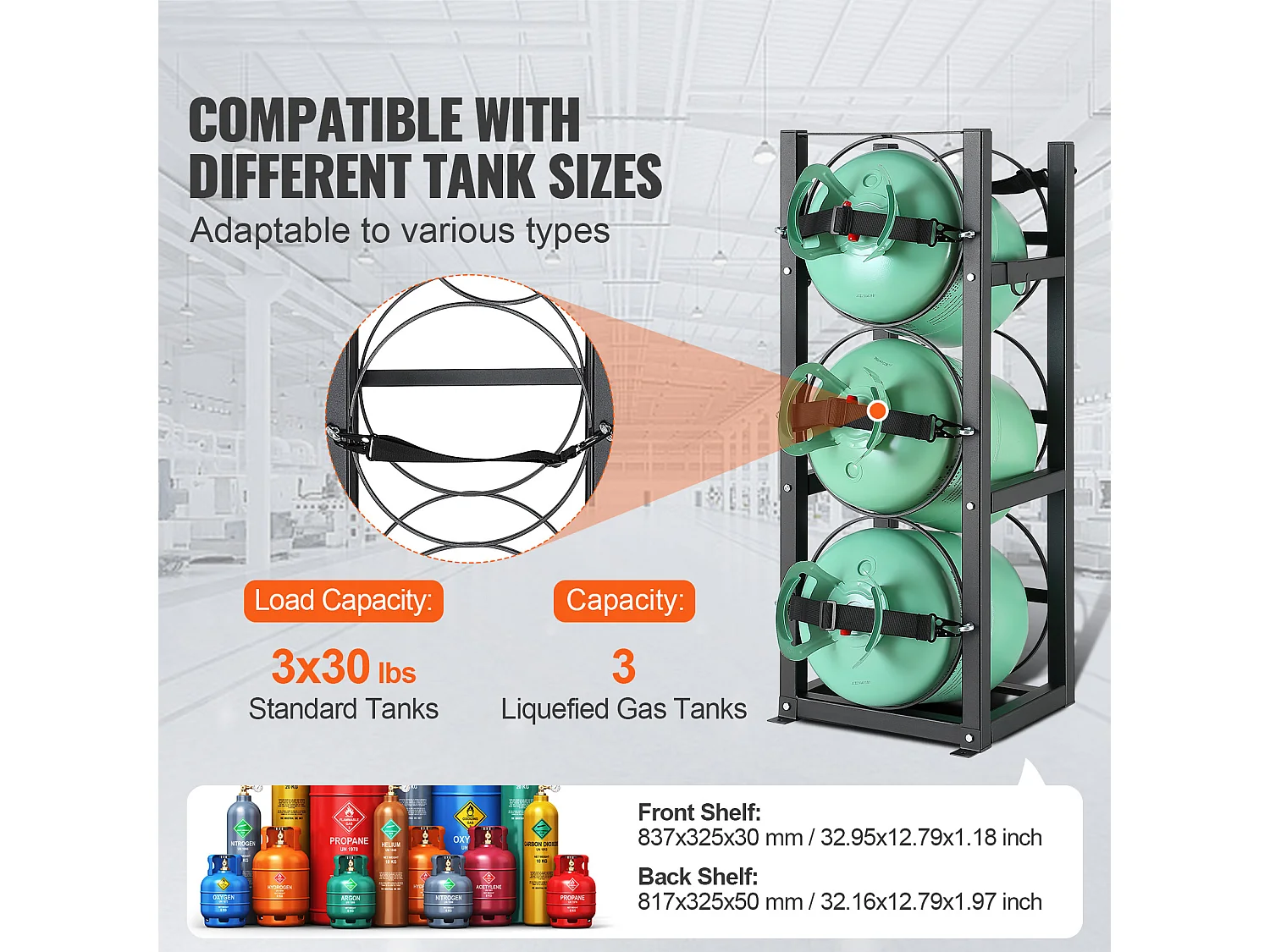 Support de Réservoir de Réfrigérant SucceBuy, Support de 3 x 13,6 kg, Support de Cylindre de Réservoir de Bouteille