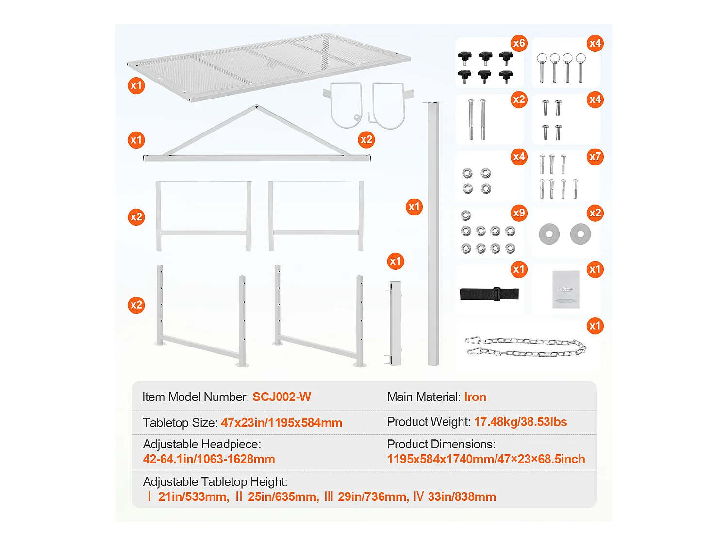 Support l'Élagage des Chèvres SucceBuy, Hauteur 53,3 - 83,8 cm, 119,3 x 58,4 cm, Plateau de Table Blanc