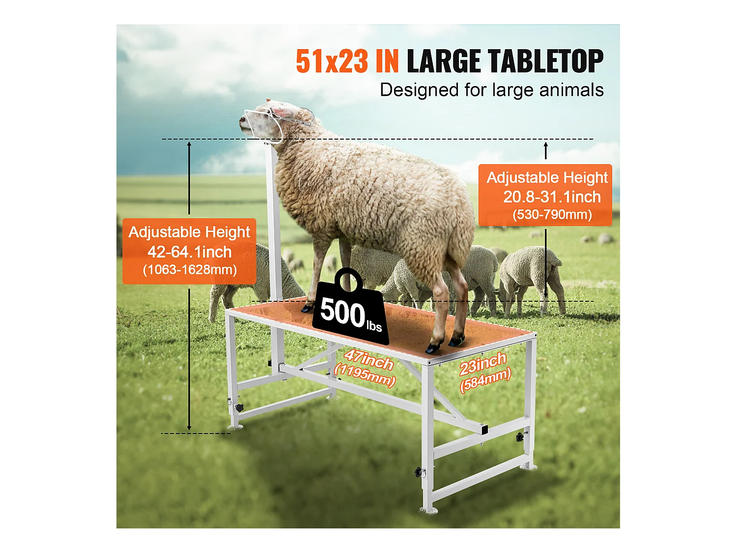 Support l'Élagage des Chèvres SucceBuy, Hauteur 53,3 - 83,8 cm, 119,3 x 58,4 cm, Plateau de Table Blanc