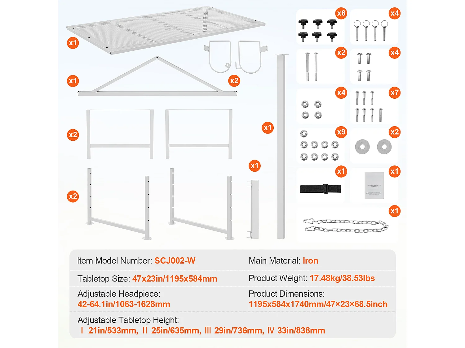 Support l'Élagage des Chèvres SucceBuy, Hauteur 53,3 - 83,8 cm, 119,3 x 58,4 cm, Plateau de Table Blanc