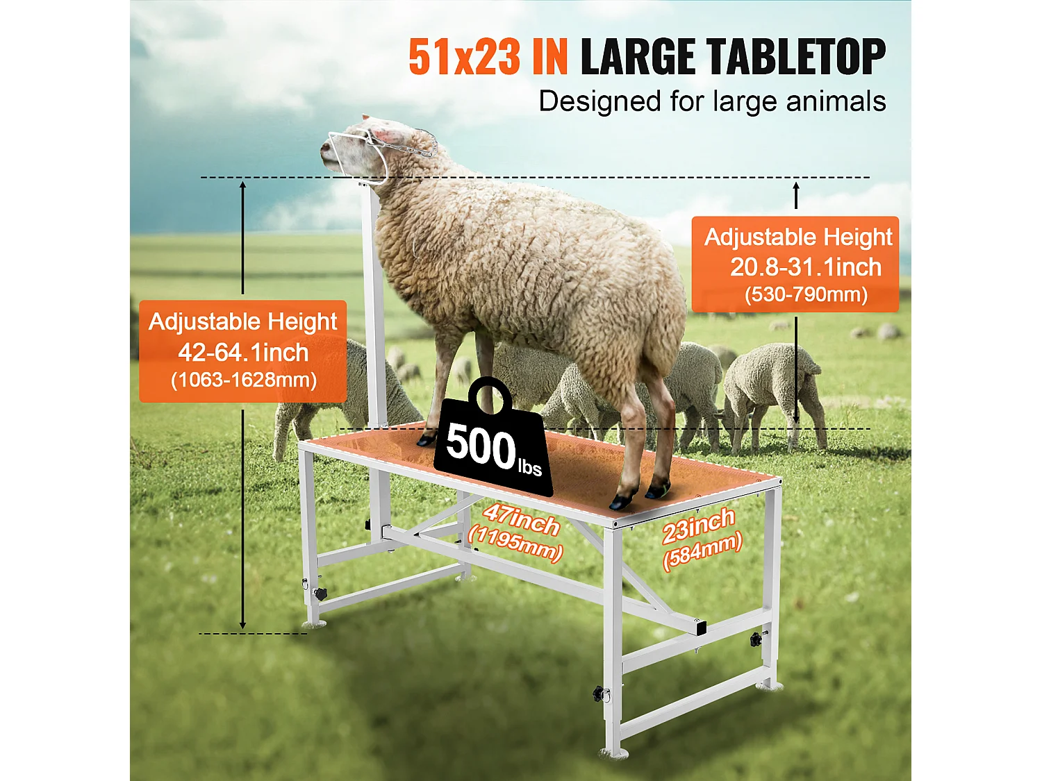 Support l'Élagage des Chèvres SucceBuy, Hauteur 53,3 - 83,8 cm, 119,3 x 58,4 cm, Plateau de Table Blanc
