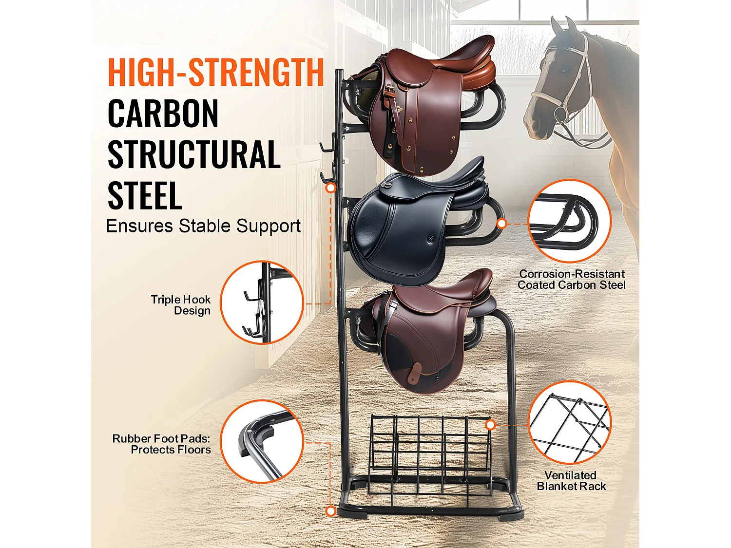 Suporte de Selas Autossustentável SucceBuy, com 3 Níveis para Selas Inglesas e Western