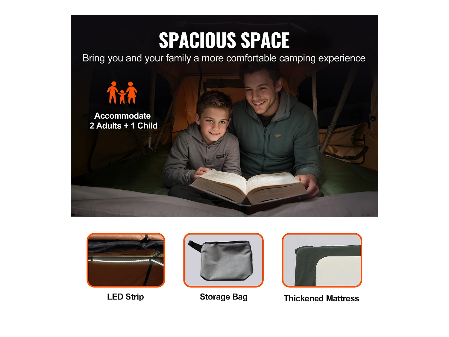 Tente de Toit SucceBuy, en Conception à Coque Dure, Pouvant Accueillir 2 à 3 Personnes, Étanche, Adaptée aux Jeep, SUV et Camions