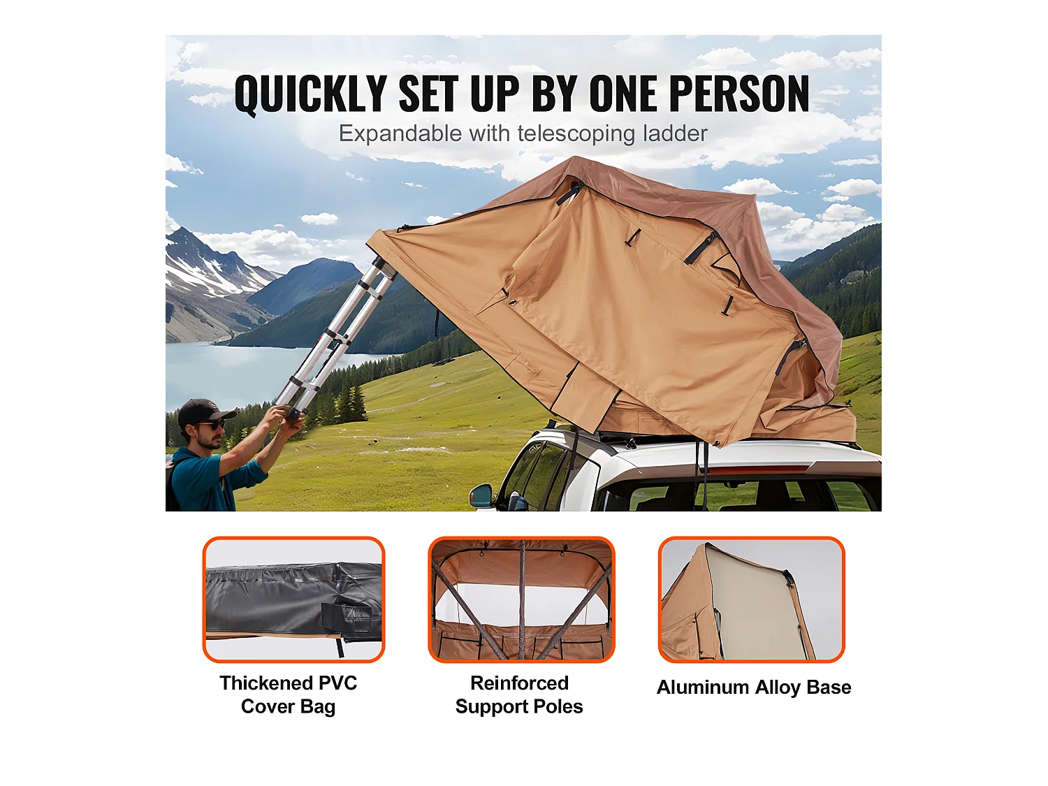 Tente de Toit SucceBuy, en Conception à Coque Dure, Pouvant Accueillir 2 à 3 Personnes, Étanche, Adaptée aux Jeep, SUV et Camions