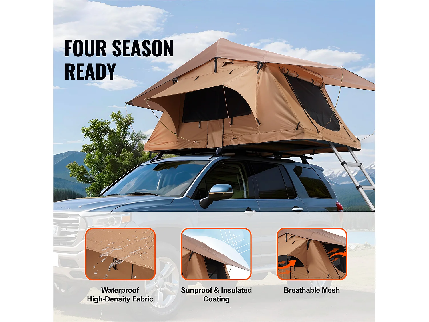 Tente de Toit SucceBuy, en Conception à Coque Dure, Pouvant Accueillir 2 à 3 Personnes, Étanche, Adaptée aux Jeep, SUV et Camions