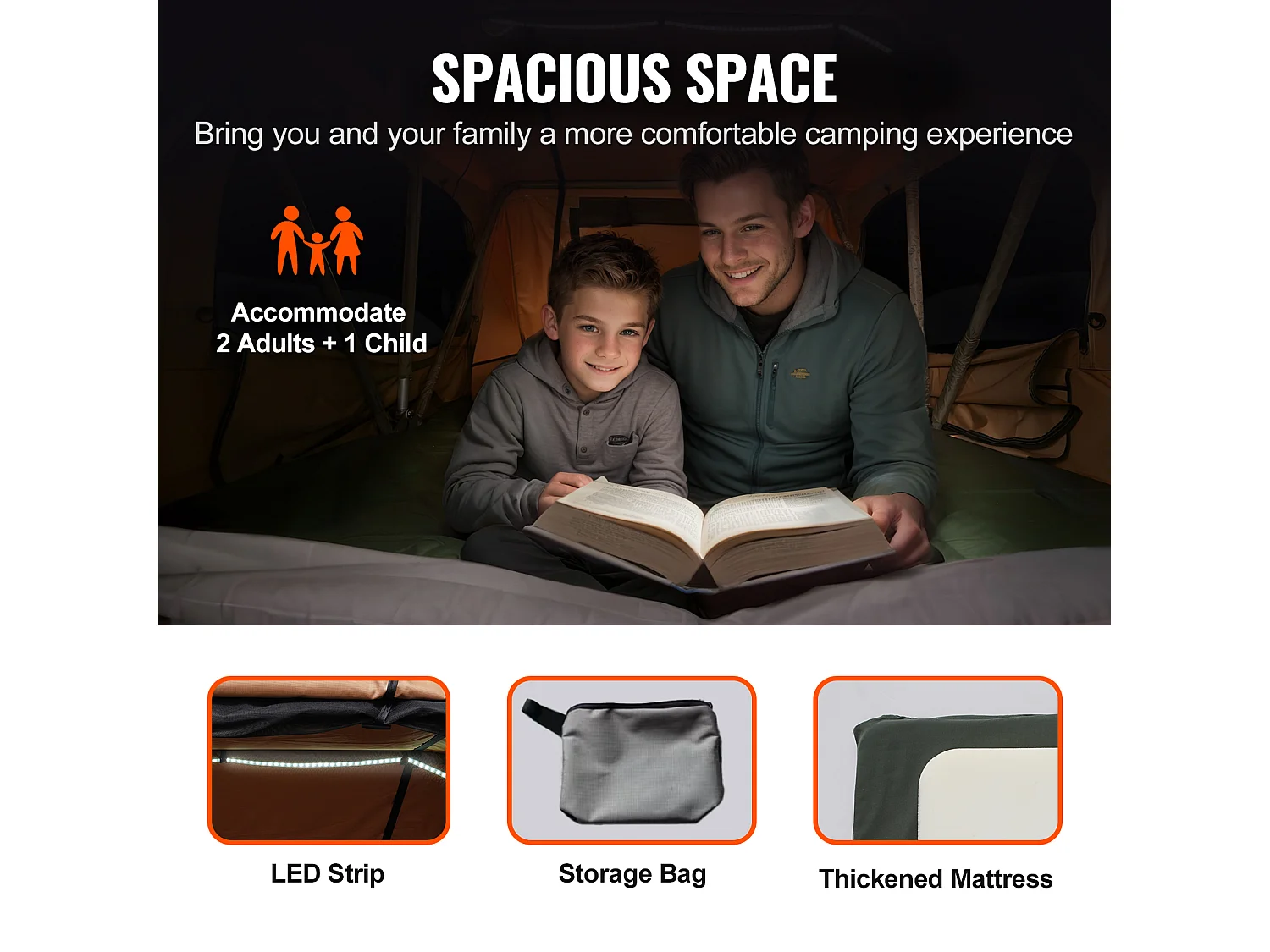 Tente de Toit SucceBuy, en Conception à Coque Dure, Pouvant Accueillir 2 à 3 Personnes, Étanche, Adaptée aux Jeep, SUV et Camions