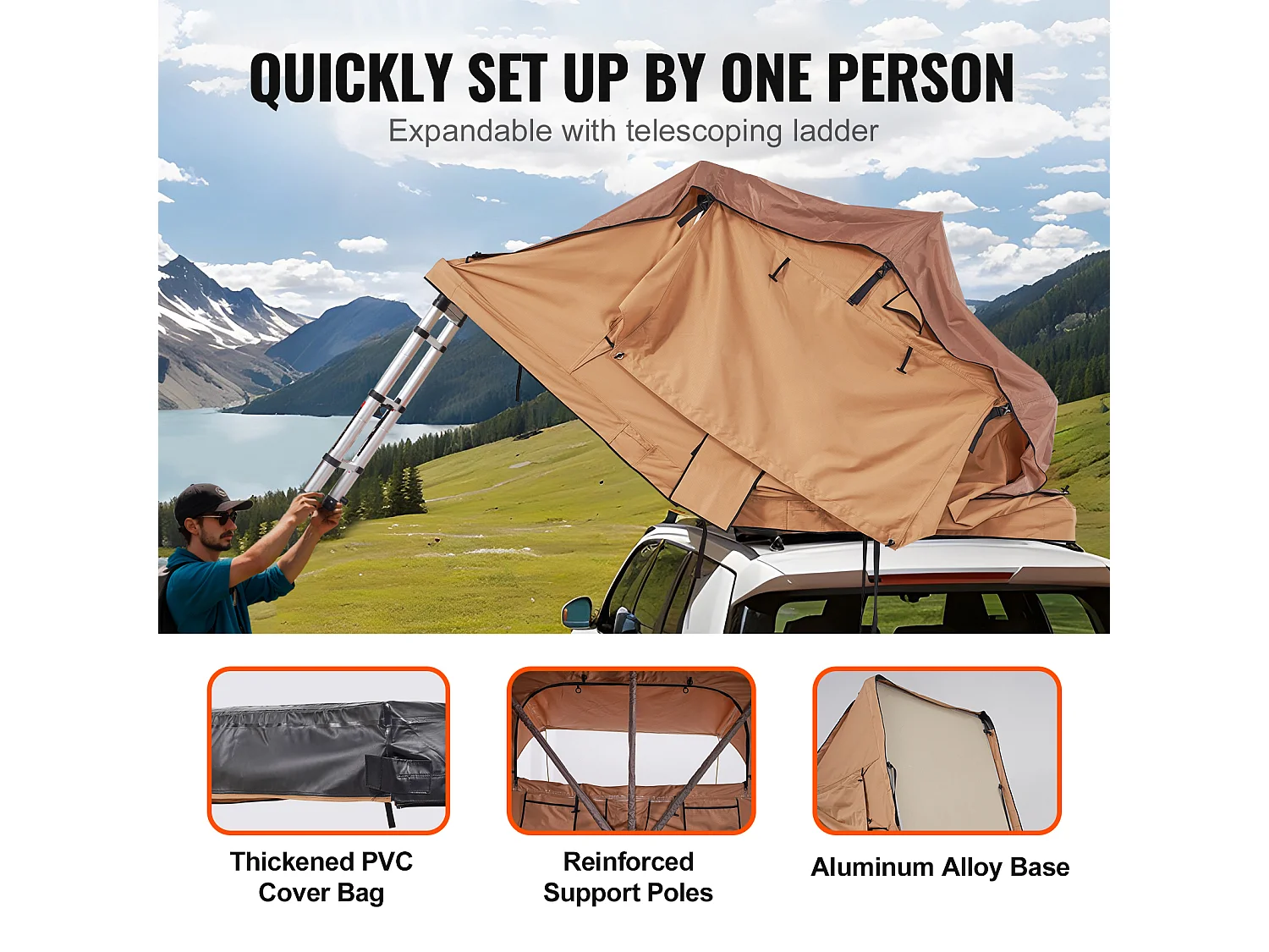 Tente de Toit SucceBuy, en Conception à Coque Dure, Pouvant Accueillir 2 à 3 Personnes, Étanche, Adaptée aux Jeep, SUV et Camions