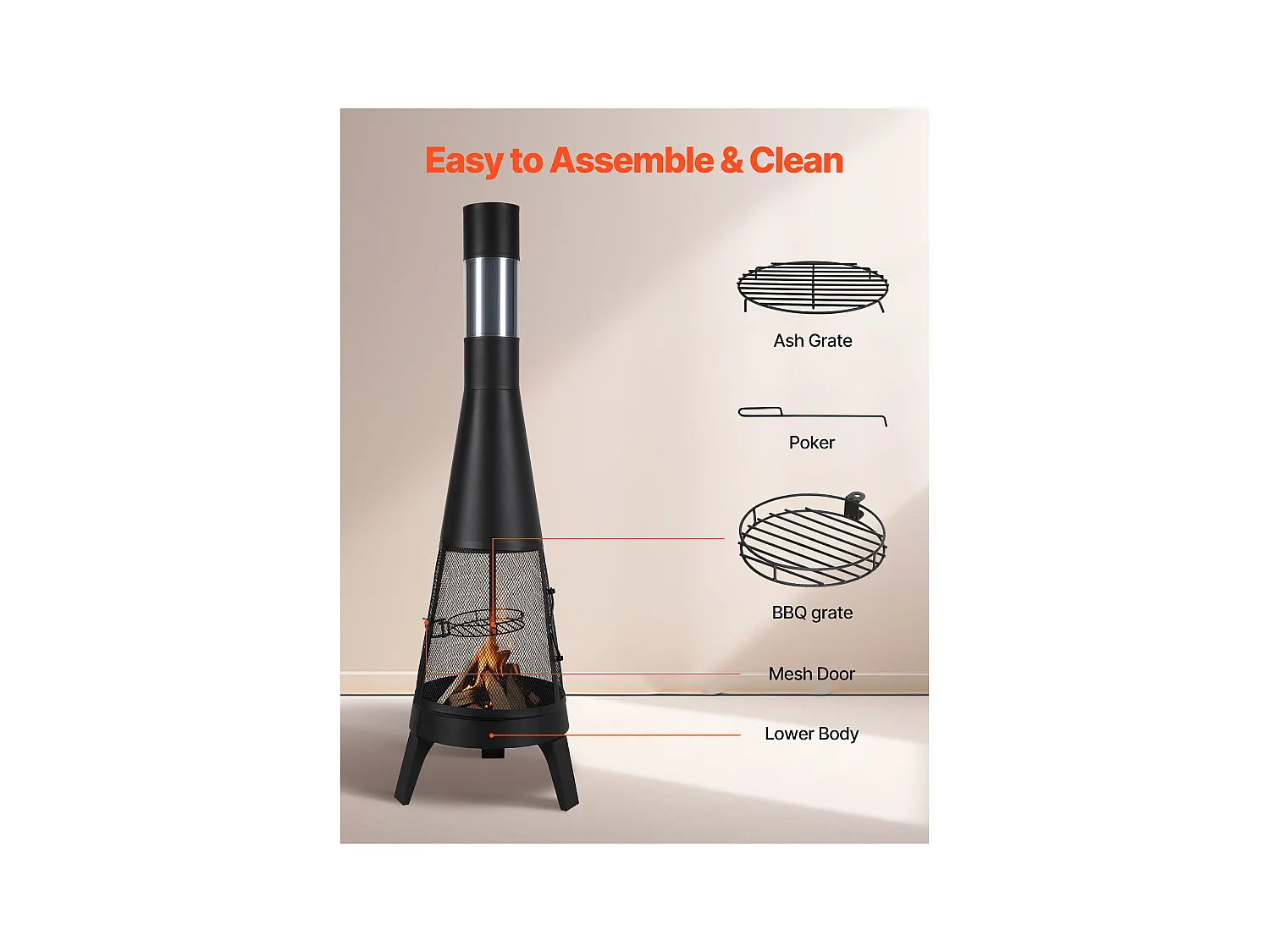 Camino Esterno SucceBuy, in Ferro di 51 cm, con Griglia e Coperchio di Camino, per Raduni in Giardino, Campeggio e Feste all'Aperto